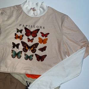 ROMWE butterfly long sleeve crop